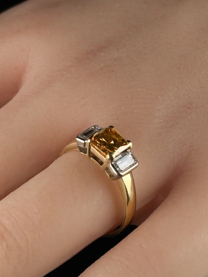 18ct Yellow Gold Cinnamon and Diamond 3 Stone Ring