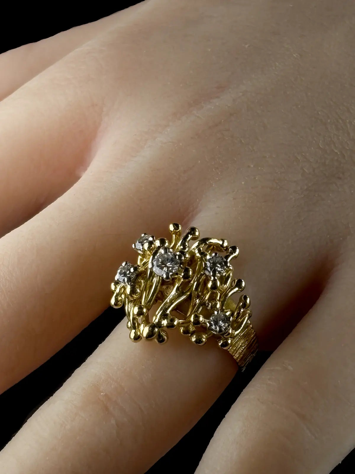 1970s 18ct Yellow Gold Diamond Set Cocktail Ring