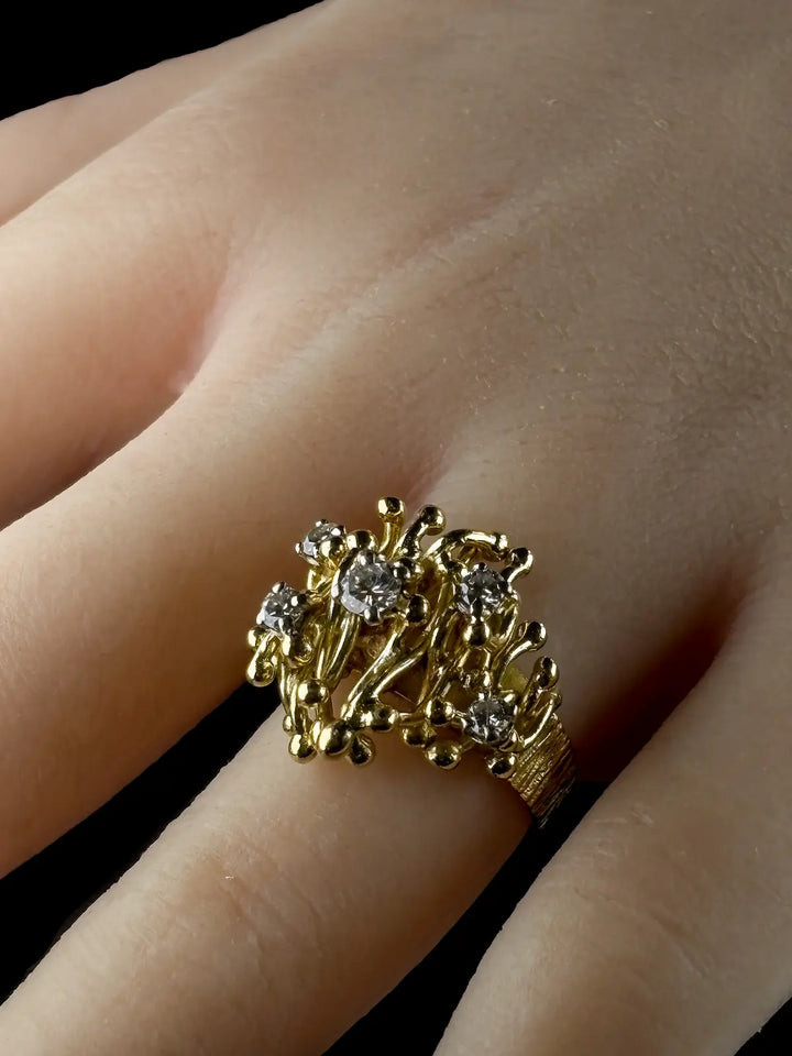 1970s 18ct Yellow Gold Diamond Set Cocktail Ring