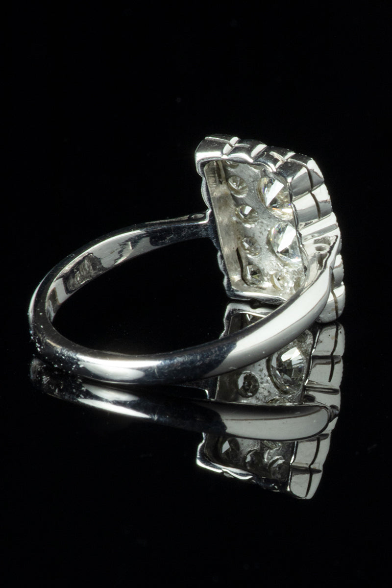 Art Deco Style 18ct White Gold Square Shaped Diamond Cluster Ring