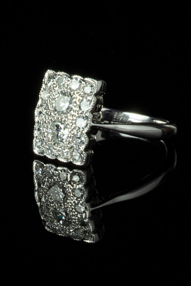 Art Deco Style 18ct White Gold Square Shaped Diamond Cluster Ring