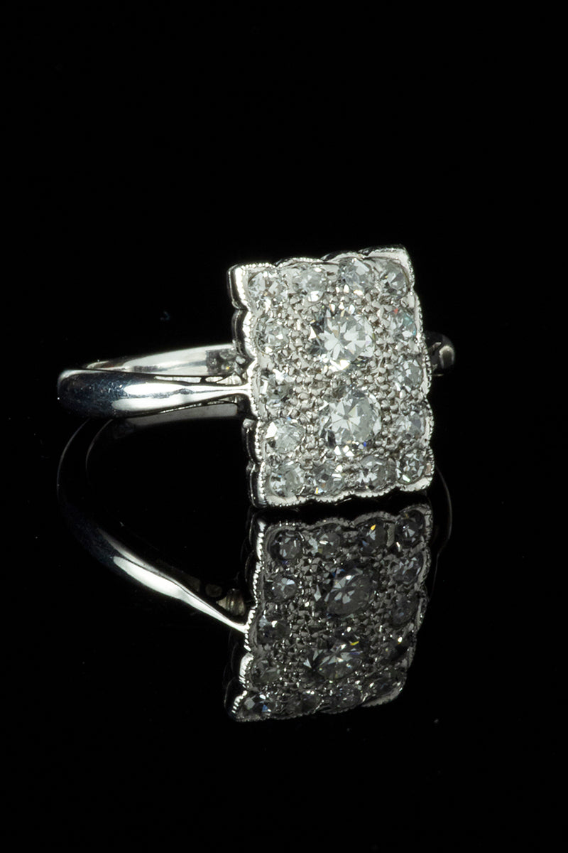 Art Deco Style 18ct White Gold Square Shaped Diamond Cluster Ring