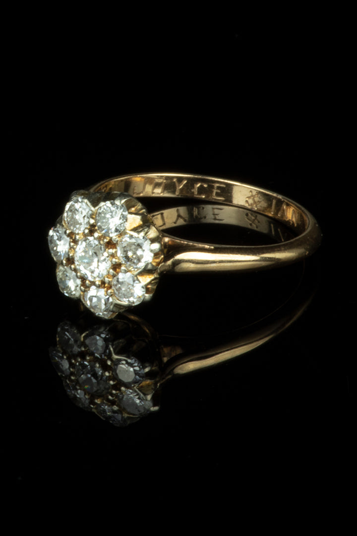 18ct Gold Old Cut Diamond Daisy Cluster Ring, 0.66ct