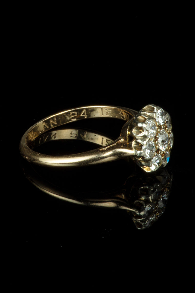 18ct Gold Old Cut Diamond Daisy Cluster Ring, 0.66ct