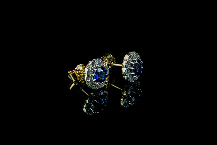 18ct Gold 1.50ct Sapphire and 1.00ct Diamond Cluster Earrings Set in Platinum