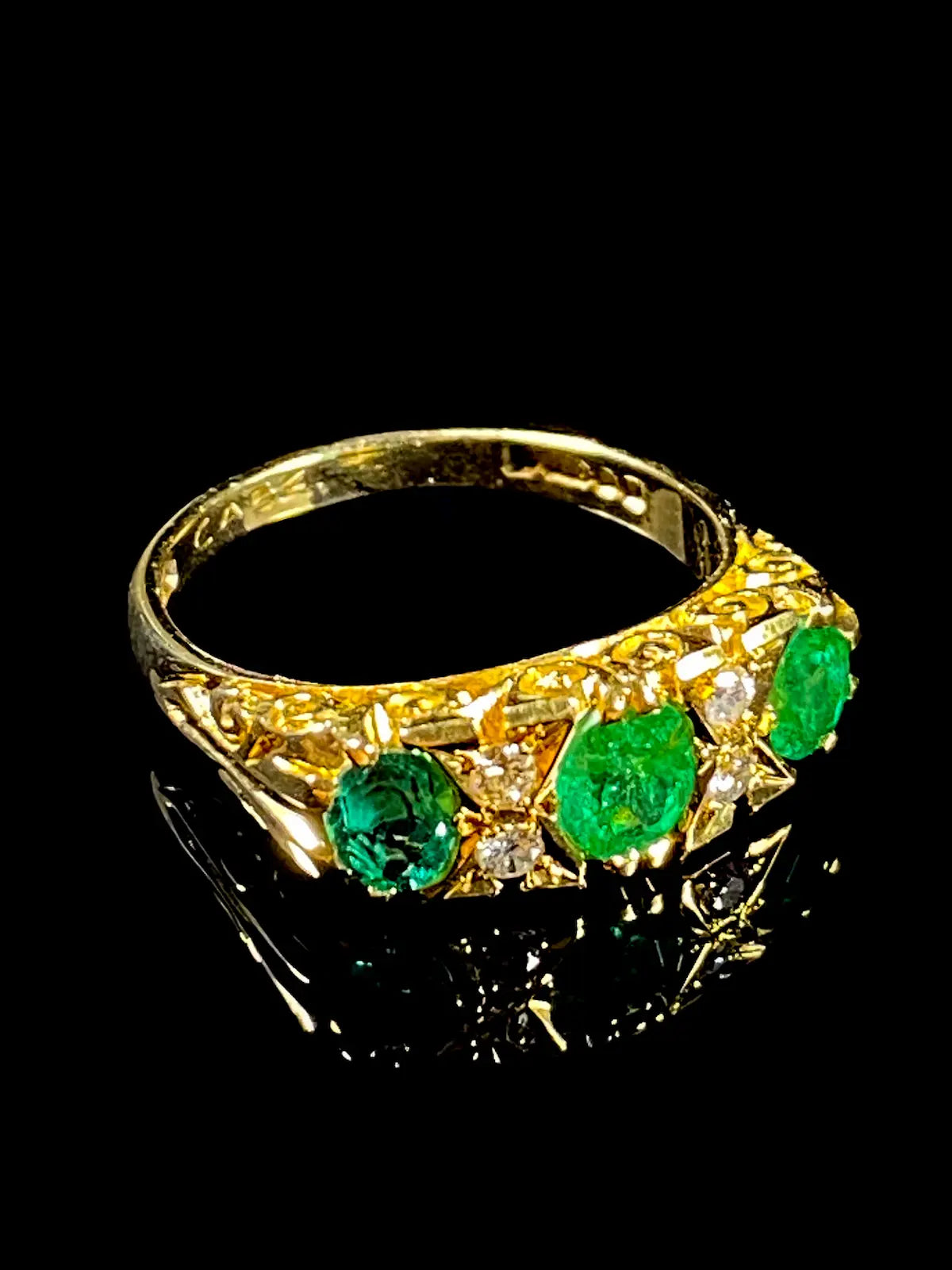 18ct Yellow Gold Emerald and Diamond Seven Stone Ring