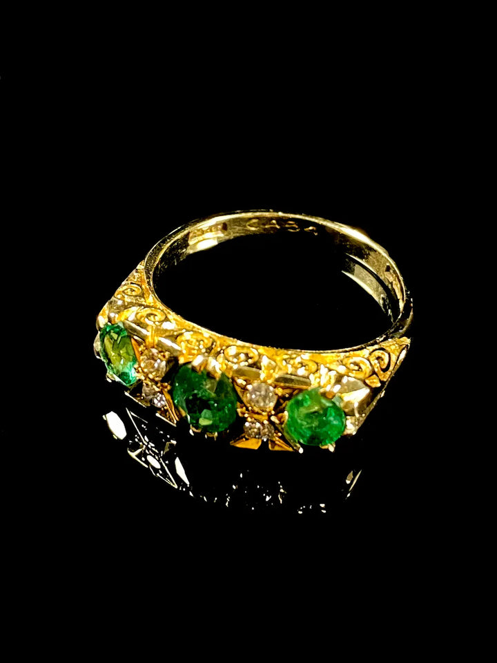18ct Yellow Gold Emerald and Diamond Seven Stone Ring