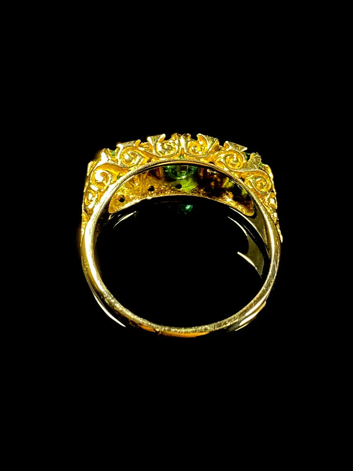 18ct Yellow Gold Emerald and Diamond Seven Stone Ring