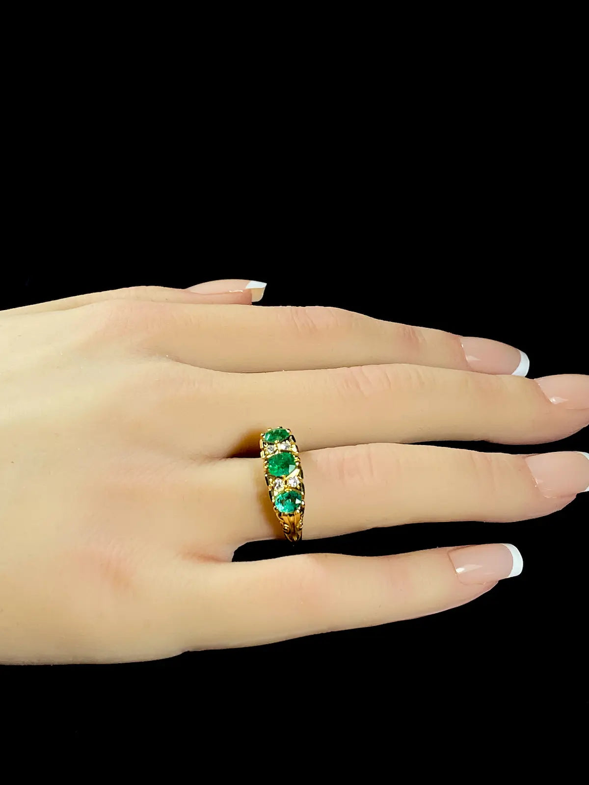 18ct Yellow Gold Emerald and Diamond Seven Stone Ring