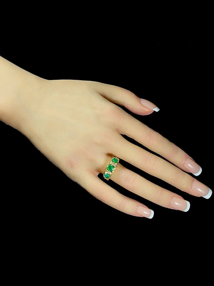 18ct Yellow Gold Emerald and Diamond Seven Stone Ring