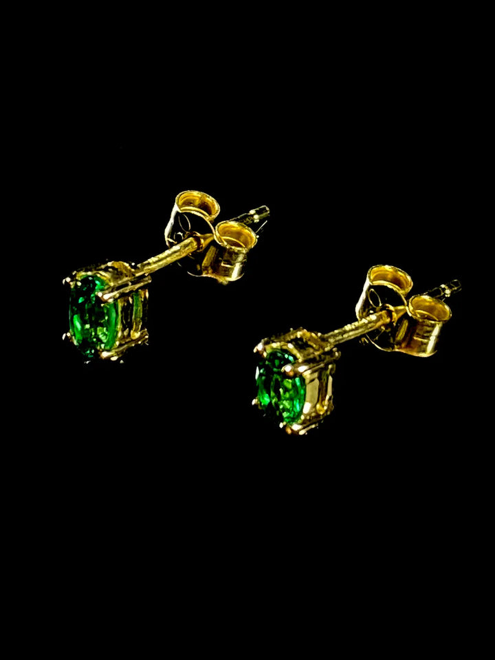 18ct Yellow Gold Oval Emerald Stud Earrings, 0.51ct