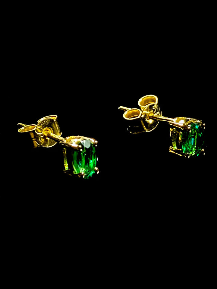 18ct Yellow Gold Oval Emerald Stud Earrings, 0.51ct