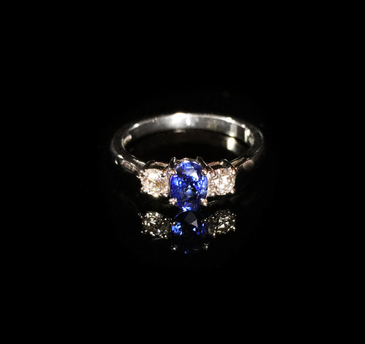 Platinum Sapphire and Diamond Three Stone Ring