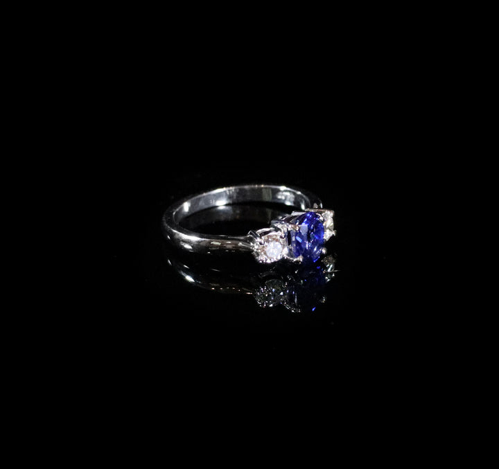 Platinum Sapphire and Diamond Three Stone Ring