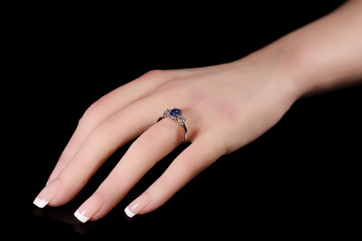 Platinum Sapphire and Diamond Three Stone Ring