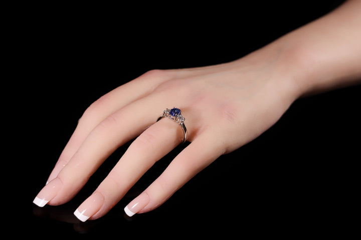 Platinum Sapphire and Diamond Three Stone Ring