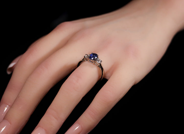 Platinum Sapphire and Diamond Three Stone Ring