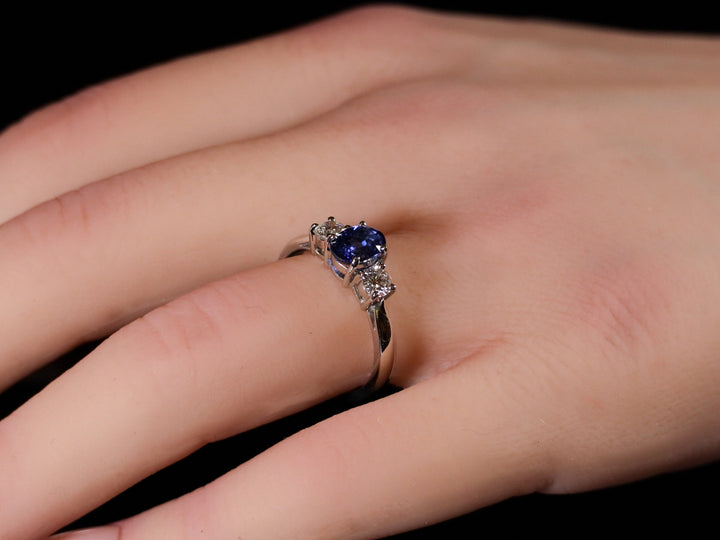 Platinum Sapphire and Diamond Three Stone Ring