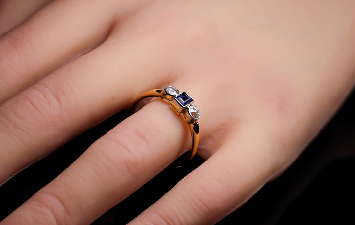 18ct Gold Sapphire and Diamond Three Stone Ring
