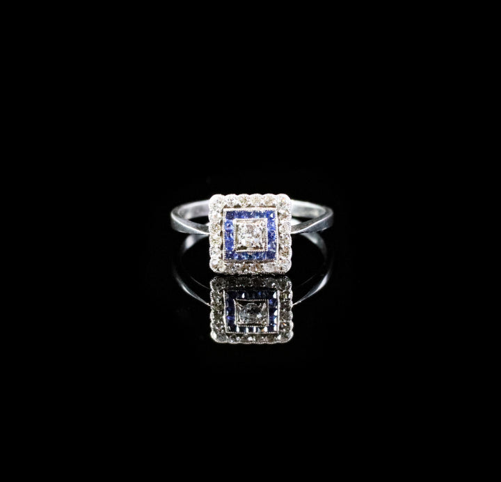 Platinum Art Deco Sapphire and Diamond Ring