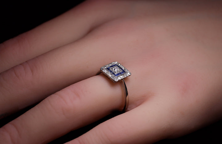 Platinum Art Deco Sapphire and Diamond Ring
