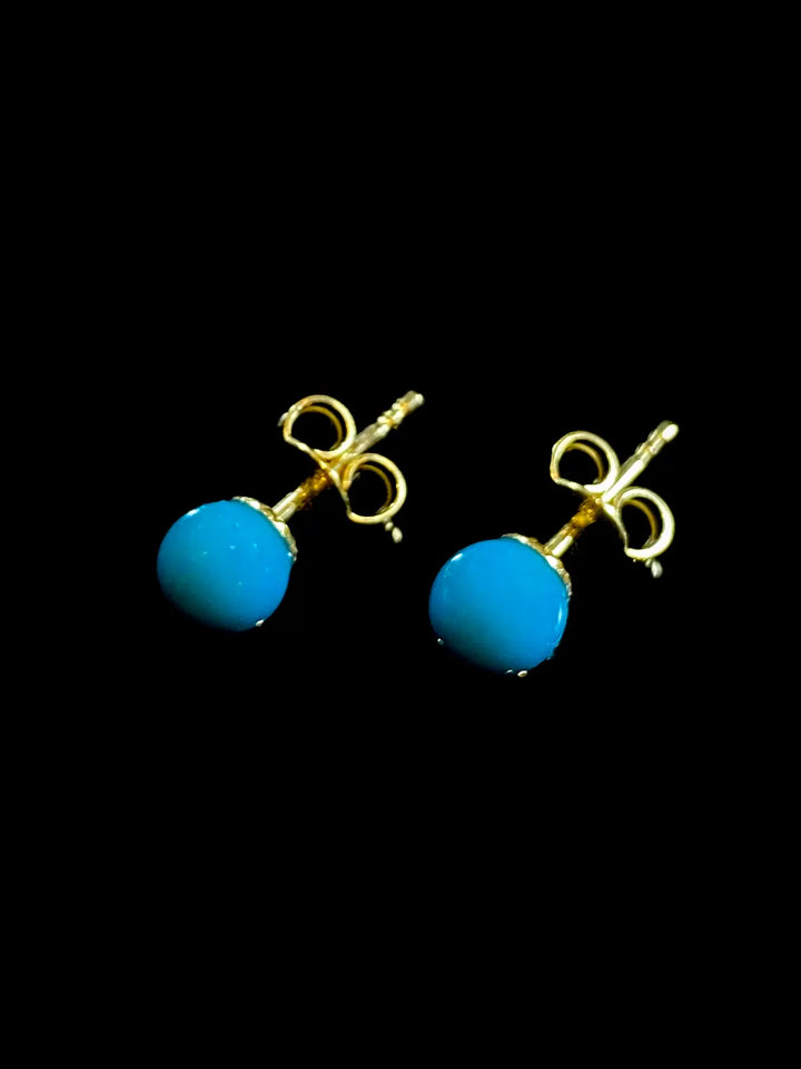 9ct Yellow Gold Turquoise Bead Stud Earrings