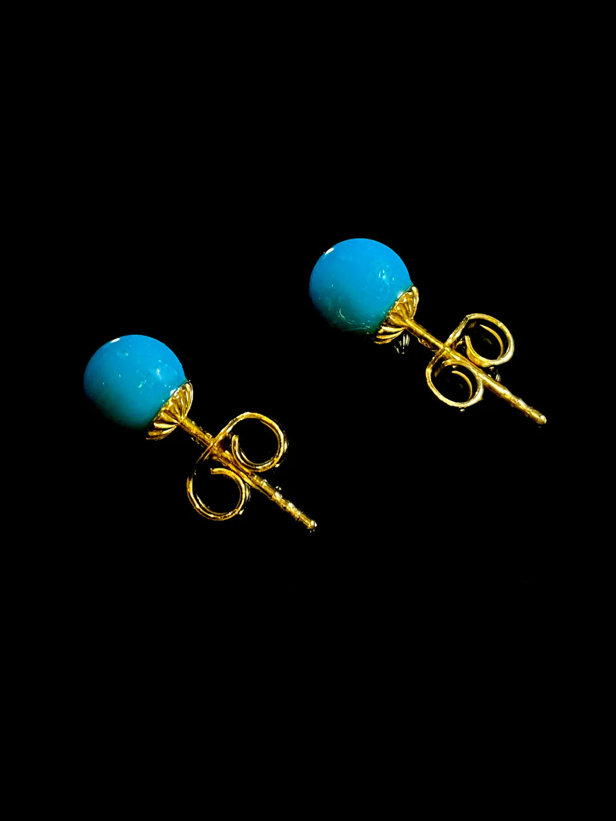 9ct Yellow Gold Turquoise Bead Stud Earrings