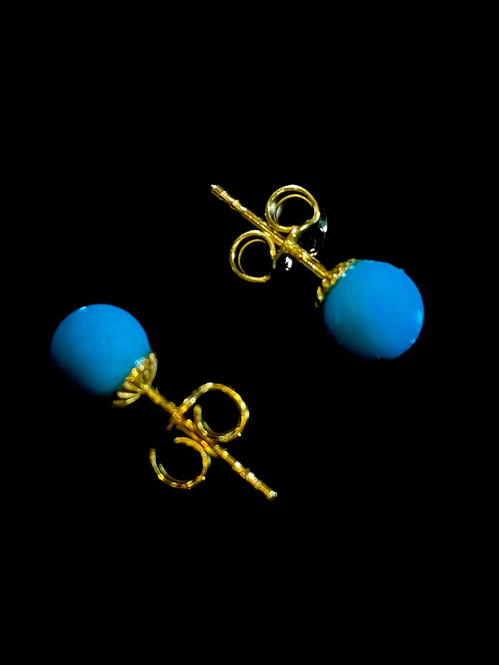 9ct Yellow Gold Turquoise Bead Stud Earrings