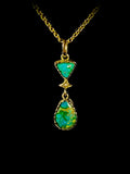 Vintage 9ct Yellow Gold Turquoise and Pearl Drop Pendant