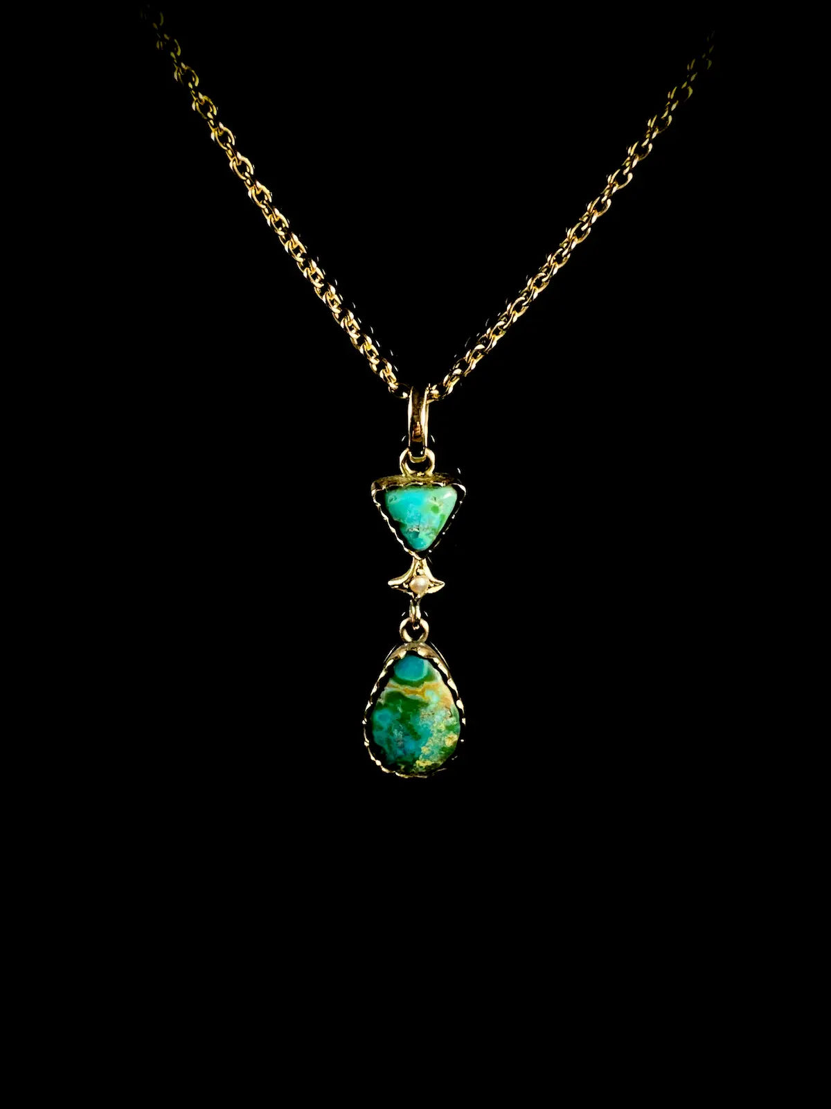 Vintage 9ct Yellow Gold Turquoise and Pearl Drop Pendant
