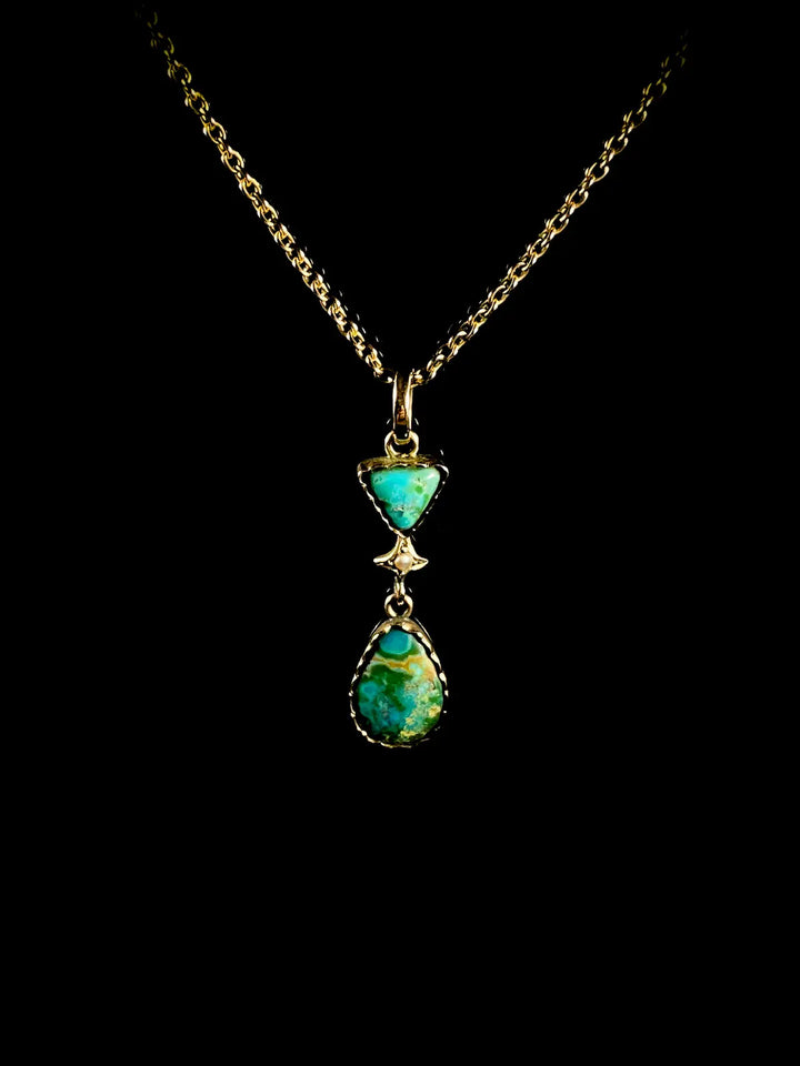 Vintage 9ct Yellow Gold Turquoise and Pearl Drop Pendant