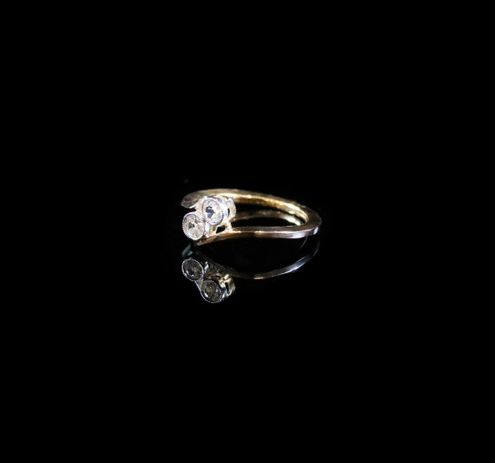 18ct Gold Two Stone Old Cut Diamond Twist Ring