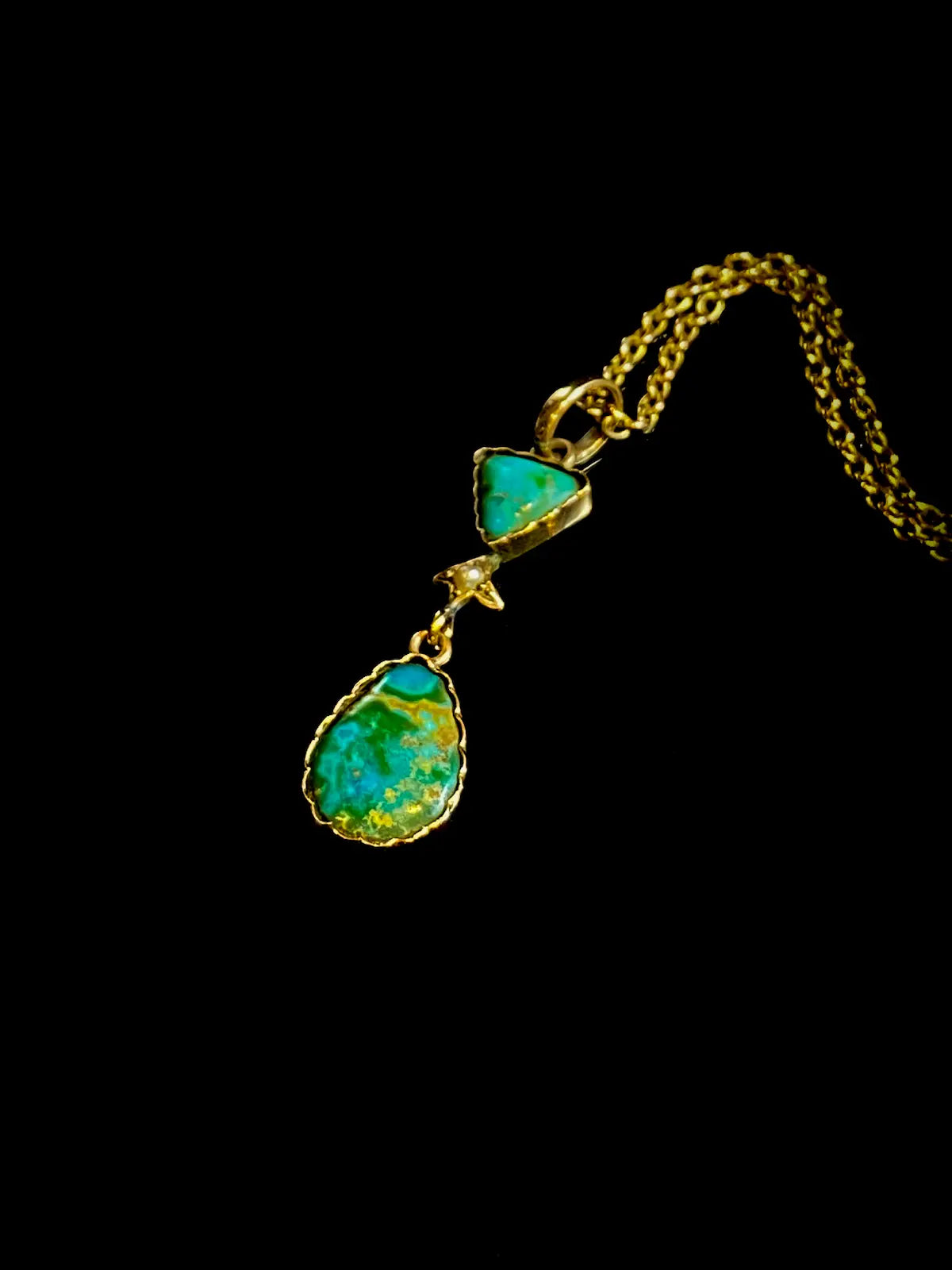 Vintage 9ct Yellow Gold Turquoise and Pearl Drop Pendant