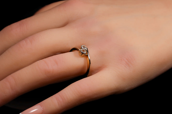18ct Gold Two Stone Old Cut Diamond Twist Ring