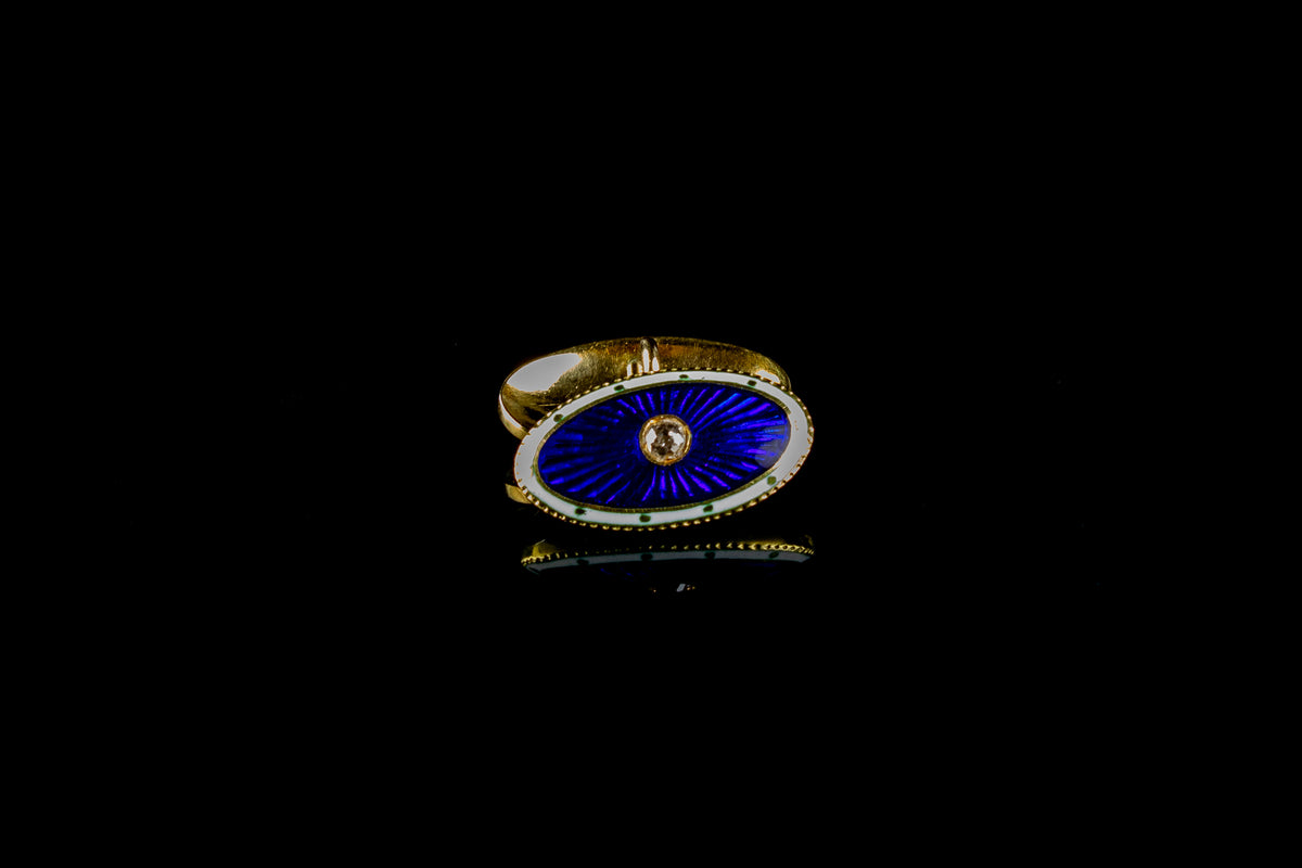 Antique Edwardian 18ct Gold White and Blue Guilloché Enamel and Diamond Cufflinks, Circa 1910
