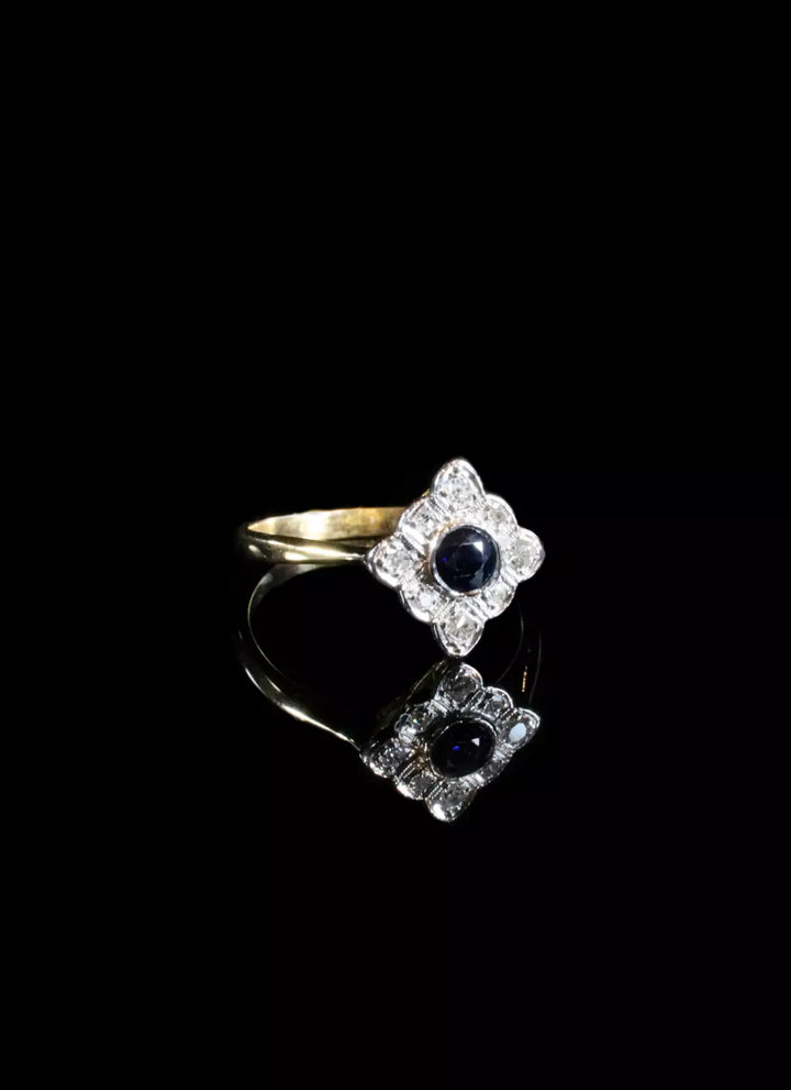 Vintage 18ct Gold Sapphire and Diamond Art Deco Style Cluster Ring