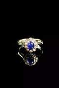 18ct Yellow Gold Cabochon Sapphire and Diamond Cluster Ring