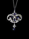 Antique 18ct White Gold Sapphire and Diamond Lavalier Pendant