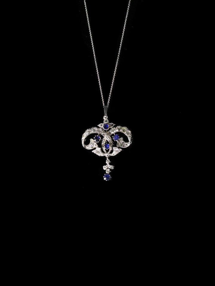 Antique 18ct White Gold Sapphire and Diamond Lavalier Pendant