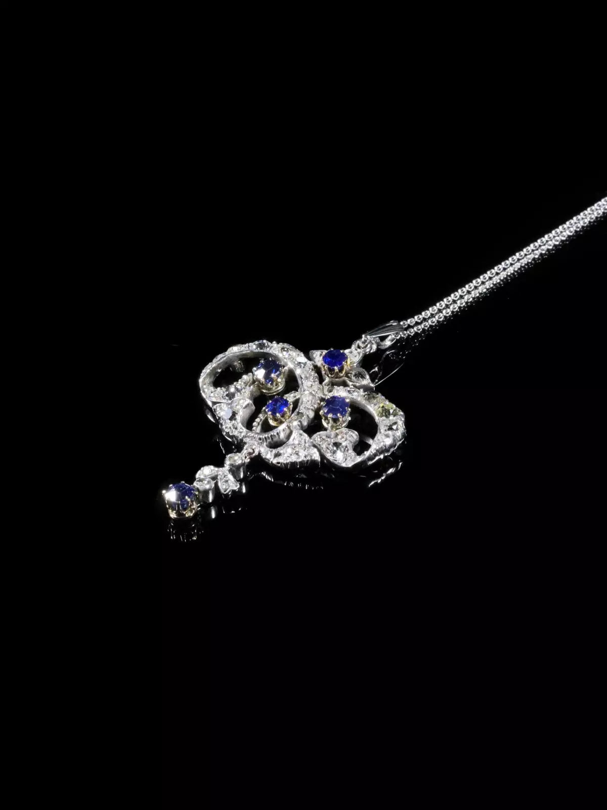 Antique 18ct White Gold Sapphire and Diamond Lavalier Pendant