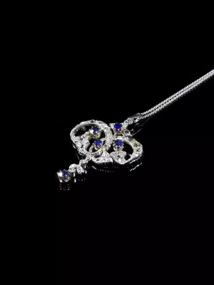 Antique 18ct White Gold Sapphire and Diamond Lavalier Pendant