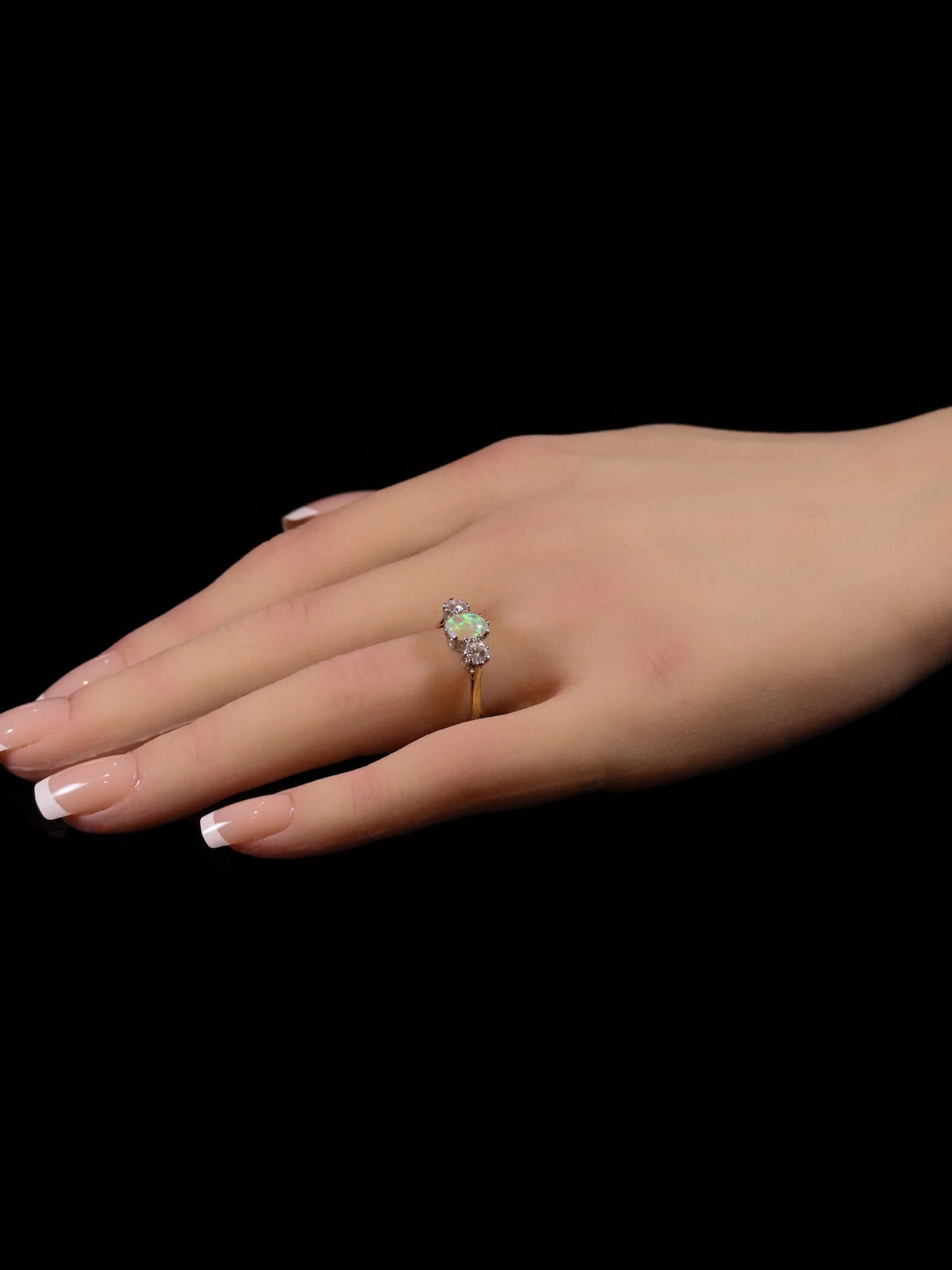 18ct Gold and Platinum Oval Opal and Diamond Three Stone Ring