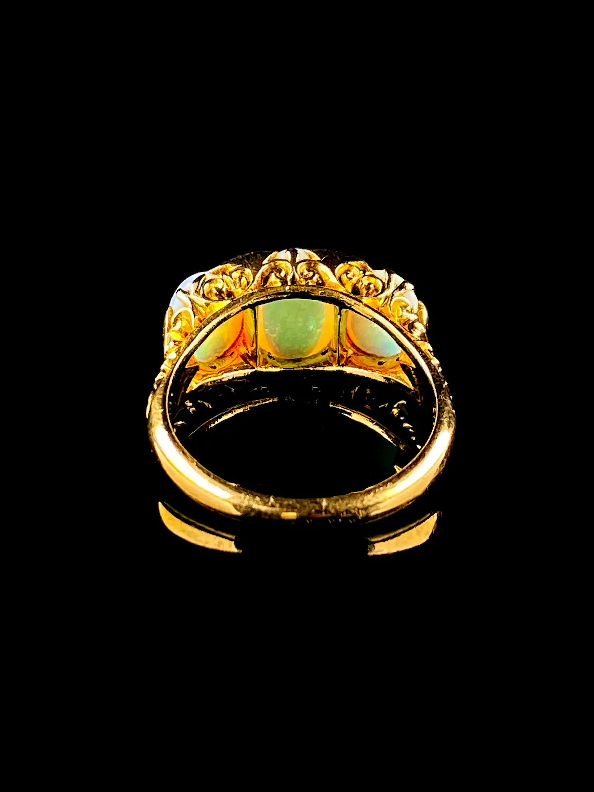 Vintage 18ct Gold Three Stone Opal and Diamond Ring
