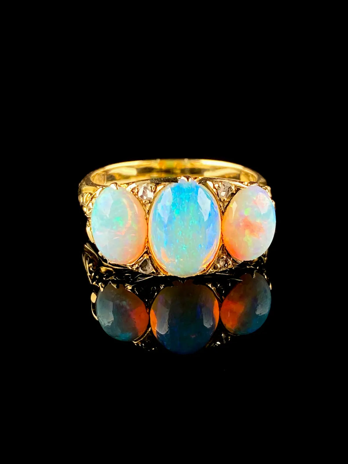 Vintage 18ct Gold Three Stone Opal and Diamond Ring