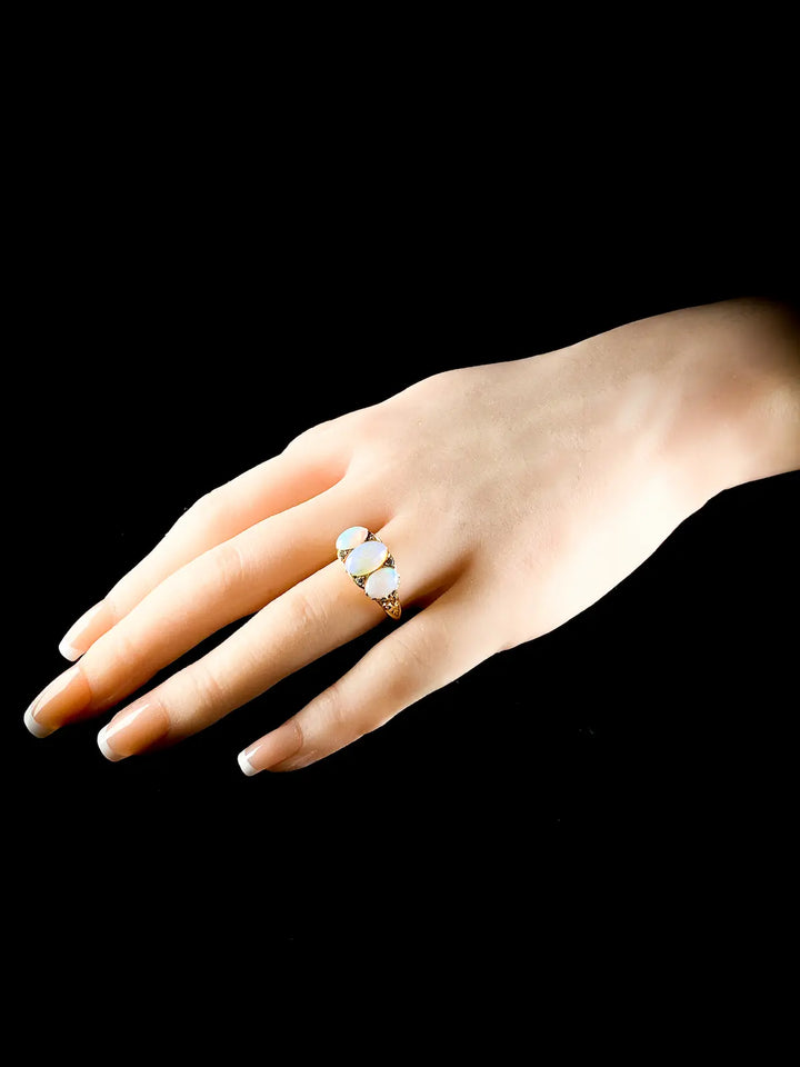 Vintage 18ct Gold Three Stone Opal and Diamond Ring