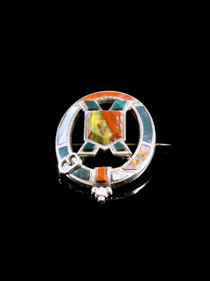 Antique Scottish Silver and Agate Saltire Brooch