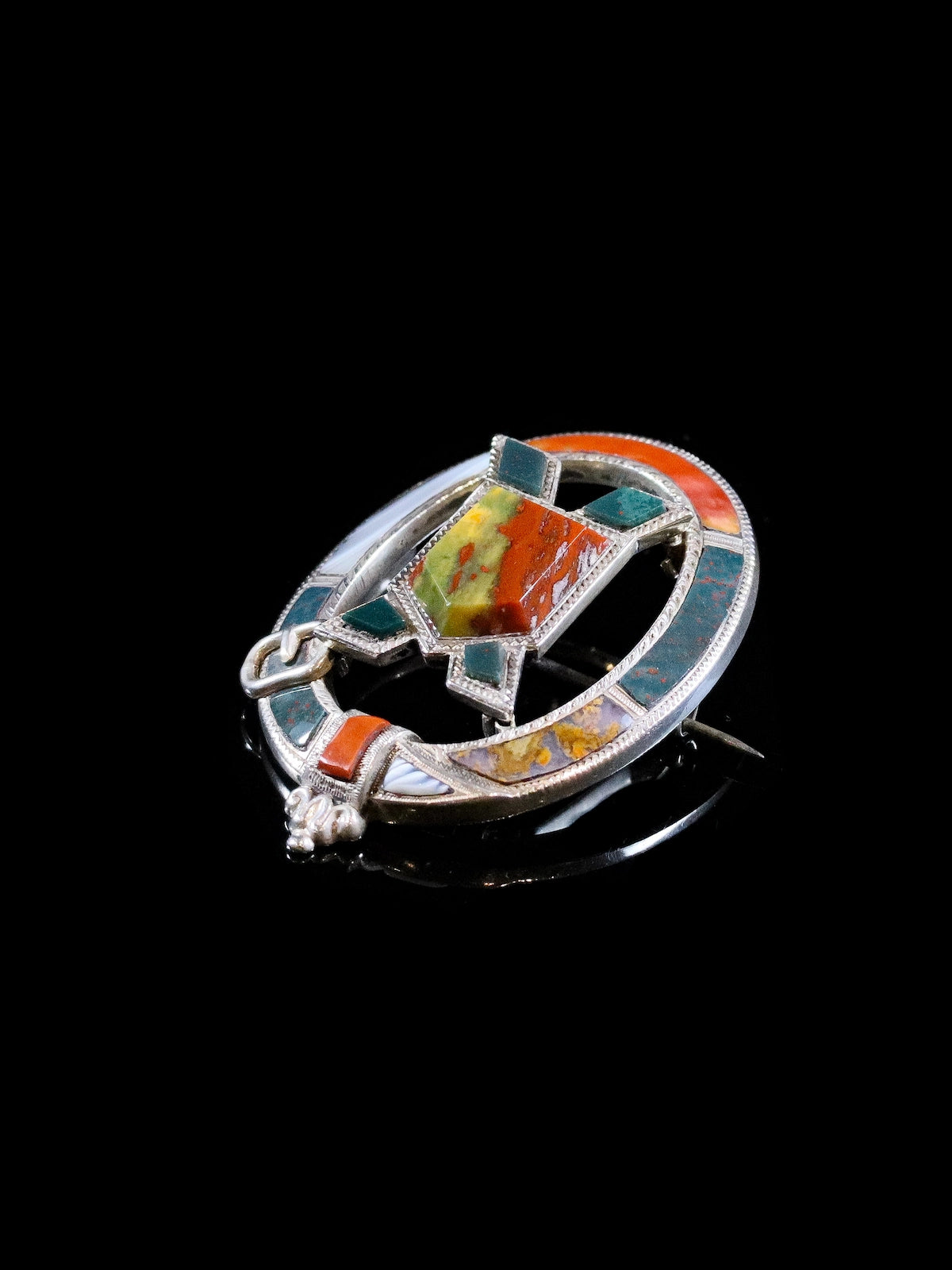 Antique Scottish Silver and Agate Saltire Brooch