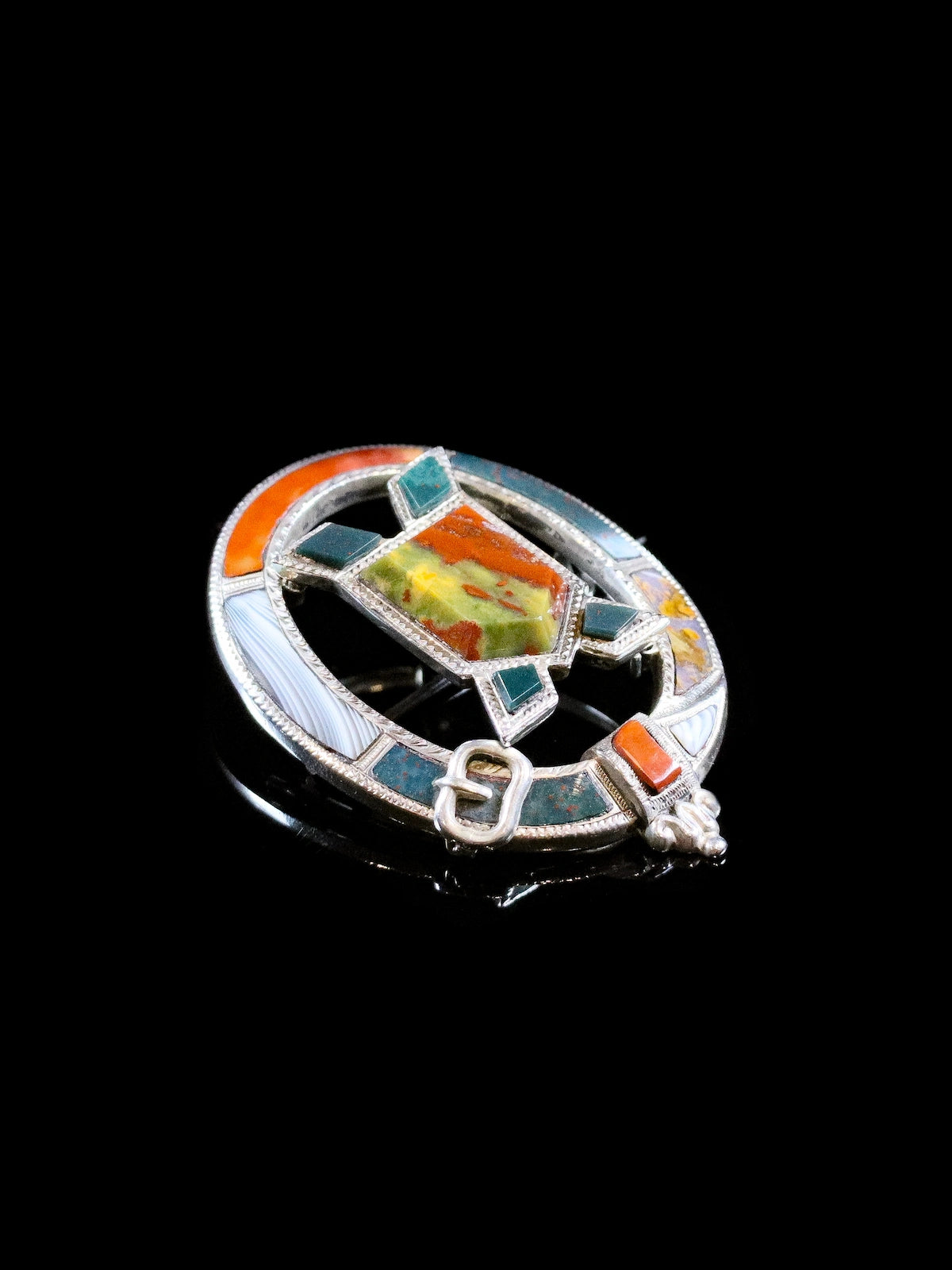 Antique Scottish Silver and Agate Saltire Brooch