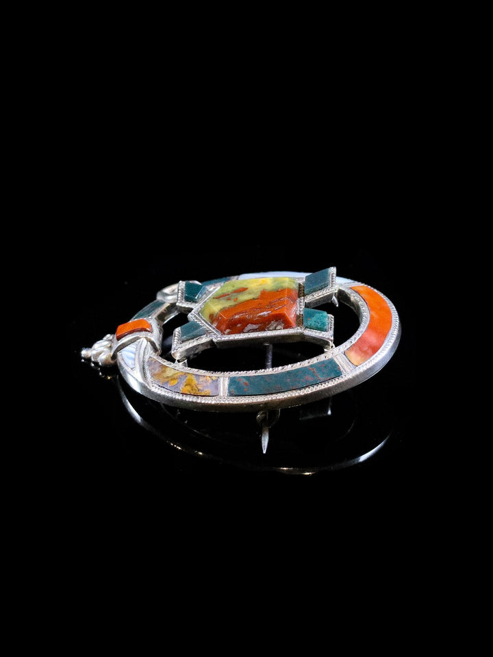 Antique Scottish Silver and Agate Saltire Brooch