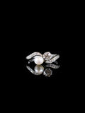 White Gold Pearl and Diamond Twist Ring with Diamond Shoulders